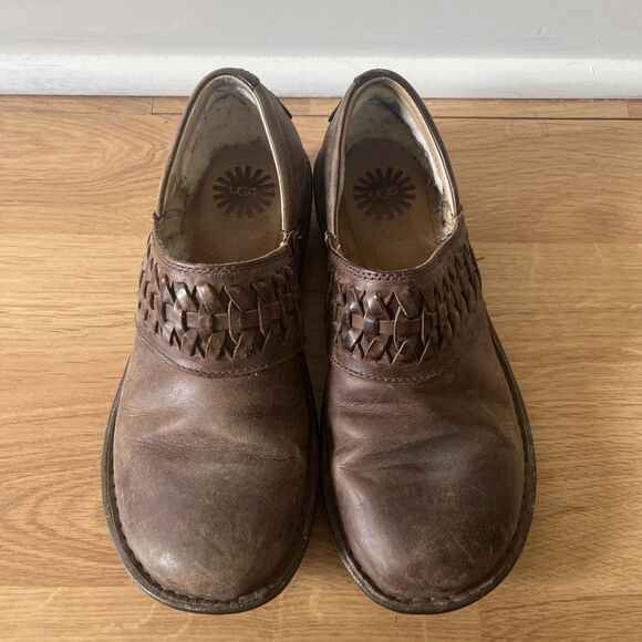 UGG Anila Women's 8 Braided Slip On Shoes/Clogs Brown Leather Lined 1005427 - Picture 2 of 12